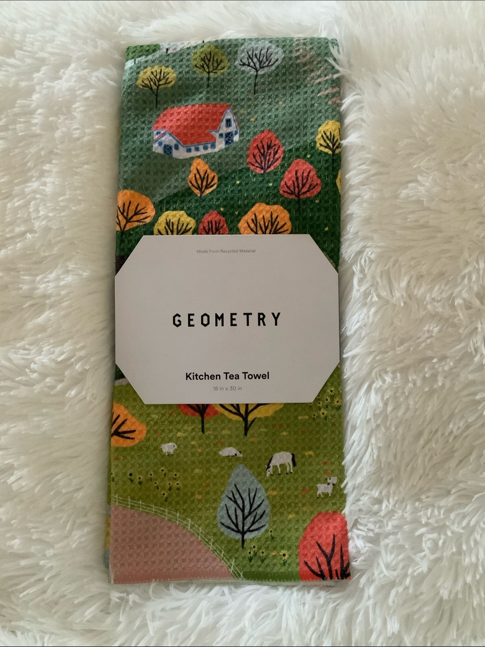 GEOMETRY Green Scenic Kitchen Tea Towel